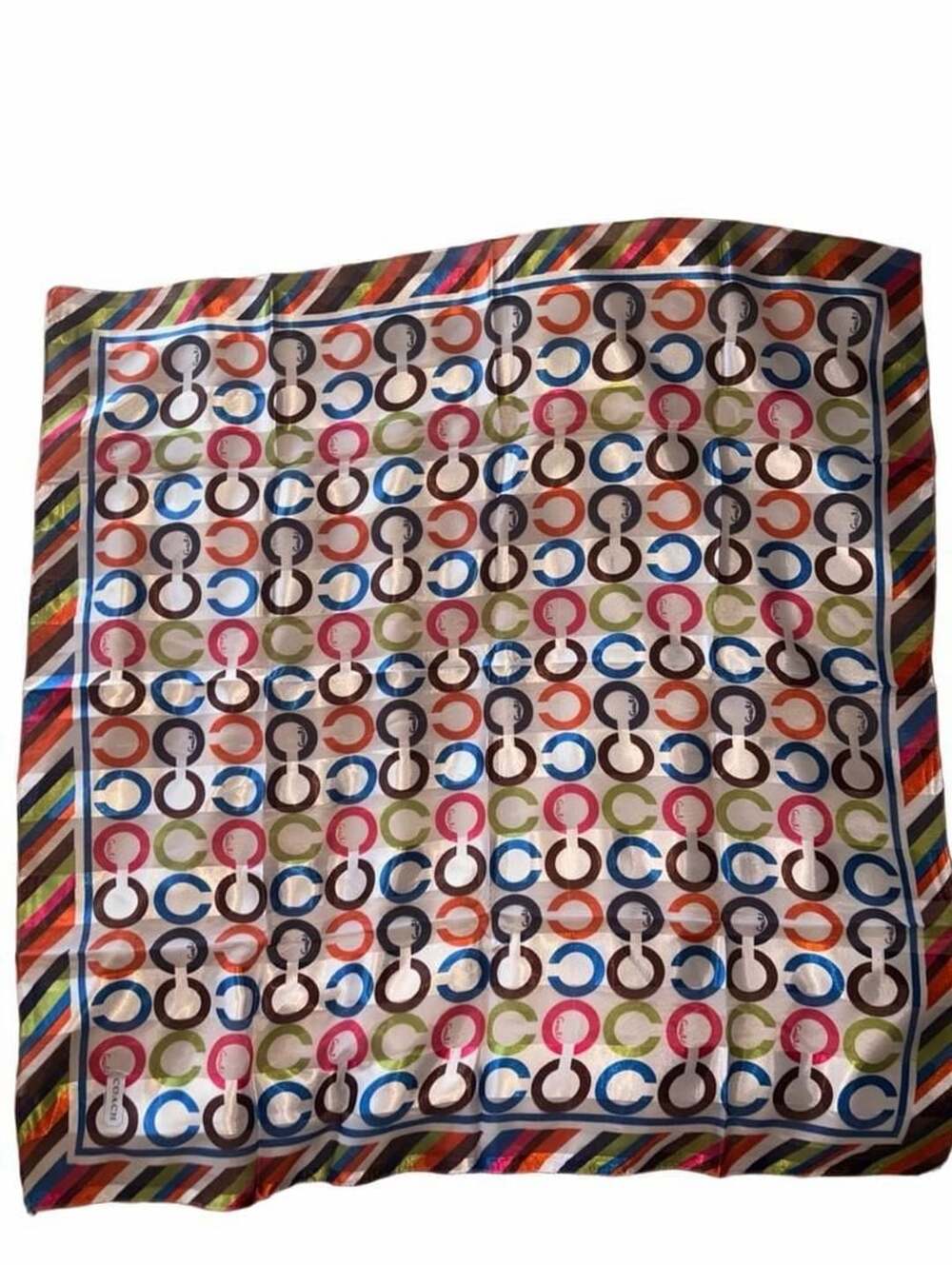 Coach Multicolor Legacy Signature C Silk Scarf Square Bandana